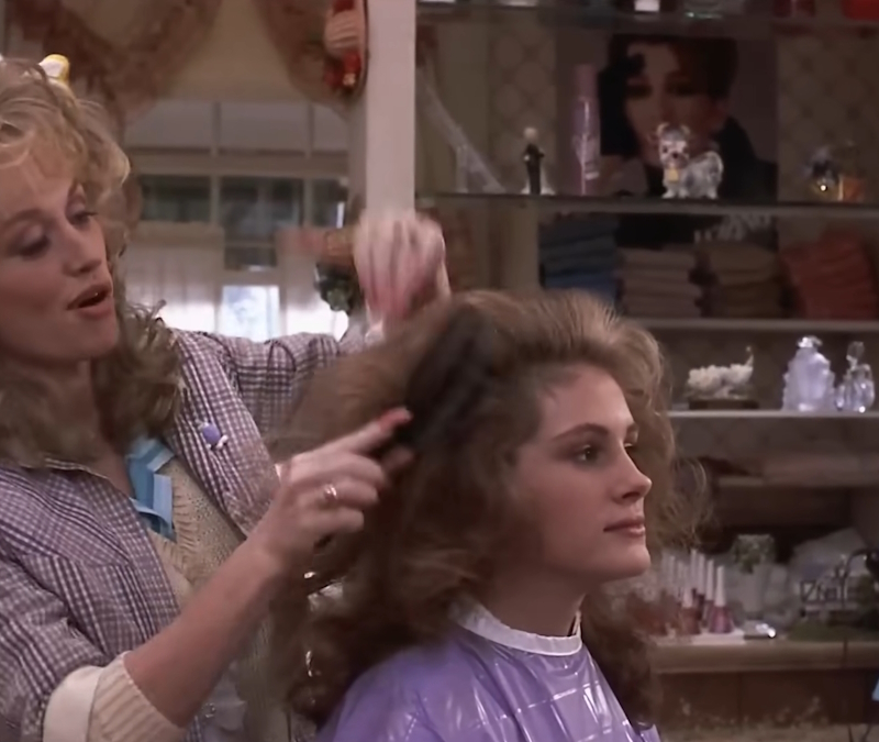 alt="Julia Roberts gets a perm in Steel Magnolias"