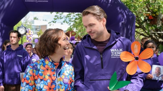 alt="Falling Together TV Movie with main characters at a fundraising walk"