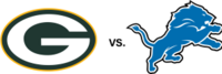 alt="Green Bay v Detroit logos for 1 pm Thanksgiving game"