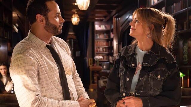 alt="Morgan Gillory and Adam Karadec conversing in High Potential season 1"